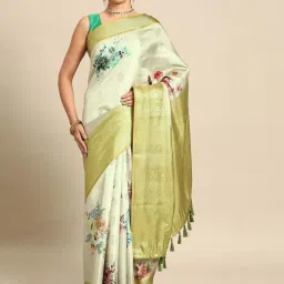 Silk Land Green Woven Saree With Unstitched Blouse image 1
