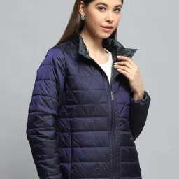 Monte Carlo Women's Navy Blue Self Design Mock Neck Full Sleeve Jacket image 3