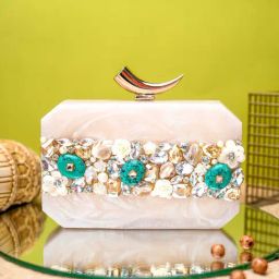 NR by Nidhi Rathi Beige Fabric Embellished Clutch-picture-49