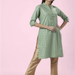 Rangmanch by Pantaloons Green Cotton Printed Straight Kurta image 1