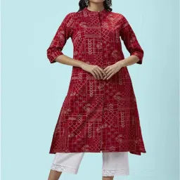 Rangmanch by Pantaloons Red Cotton Printed A Line Kurta image 1