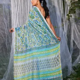 Unnati Silks Blue Printed Saree With Unstitched Blouse image 2