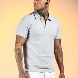 Campus Sutra Blue Regular Fit Self Pattern Polo T-Shirt image 3