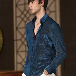 Campus Sutra Blue Regular Fit Texture Shirt image 3