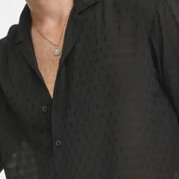 Campus Sutra Black Regular Fit Self Pattern Shirt image 3