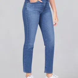 Wrangler Blue Cotton Solid Straight Fit Jeans image 3