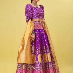 PURVAJA Purple Floral Print Stitched Lehenga & Unstitched Blouse With Dupatta image 3