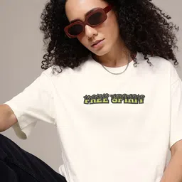 The Roadster Life Co. Printed Drop-Shoulder Sleeves Pure Cotton Oversized T-shirt-image-58