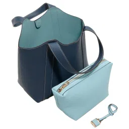 ALDO Navy Solid Medium Tote Handbag with Pouch image 3