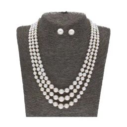 Sri Jagdamba Pearls 3 Line Pearl White Alloy Necklace Set-picture-41