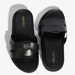 LUNA BLU by Westside Black Criss-Cross Detailed Slides image 3