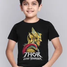 Kidsville Black & Yellow Cotton Printed Thor Love & Thunder T-Shirt image 1