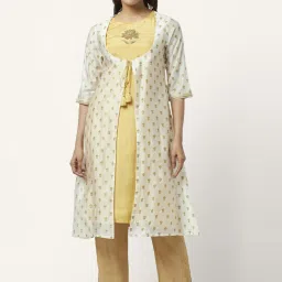 Rangmanch by Pantaloons Off-White Printed A Line Double Layer Kurta image 1