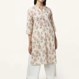 Rangmanch by Pantaloons Off-White Cotton Printed Straight Kurta image 1