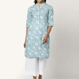 Rangmanch by Pantaloons Green Cotton Printed Straight Kurta image 1