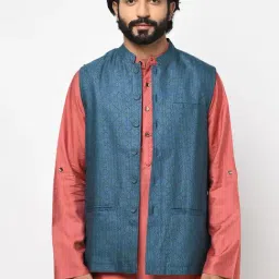 Fabindia Blue Comfort Fit Printed Nehru Jacket-picture-43