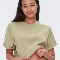 Forever 21 Olive Cotton Crop T-Shirt-picture-2