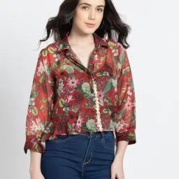 SHAYE Red Floral Print Shirt image 3