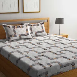 Klotthe Printed Grey 300 TC Cotton Blend King Bed Sheet with 2 Pillow Covers image 1