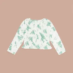 Pantaloons Junior White & Green Cotton Floral Print Full Sleeves Top-image-5