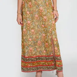 Zink London Green Printed Circular Skirt-image-91