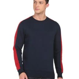 Arrow Sport Navy Blue Cotton Regular Fit Striped Sweatshirt-picture-12