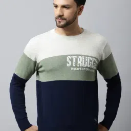 Cantabil Navy Blue Regular Fit Colour Block Sweater-picture-36