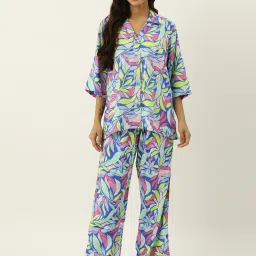 Secret Wish Blue Printed Shirt Pyjamas Set image 1