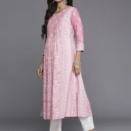 Indo Era Pink Printed Flared Kurta image 3