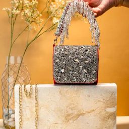 NR by Nidhi Rathi Pink Suede Embellished Clutch-picture-27