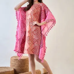 The Kaftan Company Pink Polyester Regular Fit Paisley Sleepwear Robes image 3