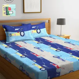 Klotthe Printed Blue 210 TC Cotton Blend King 2 Bed Sheets with 4 Pillow Covers image 1
