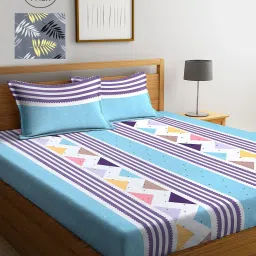 Klotthe Printed Grey 210 TC Cotton Blend King 2 Bed Sheets with 4 Pillow Covers image 1