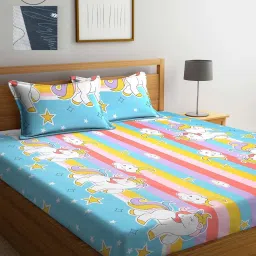 Klotthe Printed Sky Blue 210 TC Cotton Blend Double 2 Bed Sheets with 4 Pillow Covers image 1