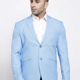 Wintage Men Blue Solid Tailored-Fit Single-Breasted Blazer-image-90