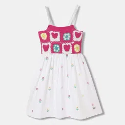 Blue Giraffe Kids White Cotton Dress-image-36