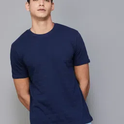 Code by Lifestyle Navy Regular Fit Textured Crew T-Shirt image 1