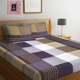 Klotthe Printed Brown 210 TC Cotton Blend Double 2 Bed Sheets with 4 Pillow Covers image 1