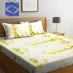 Klotthe Printed Yellow 210 TC Cotton Blend Double 2 Bed Sheets with 4 Pillow Covers image 1
