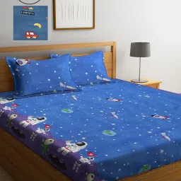 Klotthe Printed Blue 210 TC Cotton Blend Double 2 Bed Sheets with 4 Pillow Covers image 1