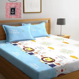 Klotthe Printed Sky Blue 210 TC Cotton Blend Double 2 Bed Sheets with 4 Pillow Covers image 1