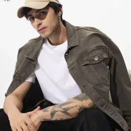 The Souled Store Grey Cotton Loose Fit Denim Jacket image 3