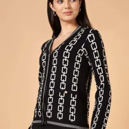 Annabelle by Pantaloons Black & White Jacquard Cardigan image 3