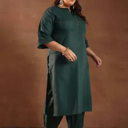 Extra Love By Libas Green Plain Kurta Salwar with Dupatta image 3