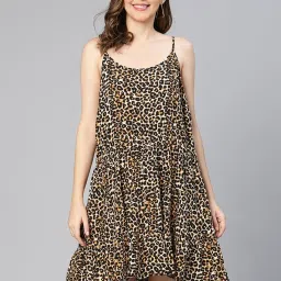 Oxolloxo Brown & Black Printed Beachwear Dress image 1