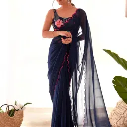 Saree Mall Navy Embellished Sarees With Unstitched Blouse-image-53