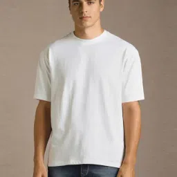 Louis Philippe White Cotton Relaxed Fit T-Shirt-image-71