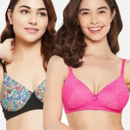 Clovia Multicolor Half Coverage Non-Wired T-Shirt Bra - Pack of 2 image 1