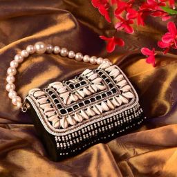 NR by Nidhi Rathi Black Suede Embellished Clutch-picture-16