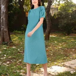 PURVAJA Teal Knitted Relaxed Fit Midi Dress-picture-39